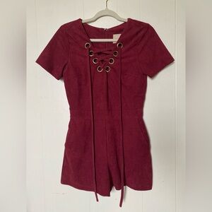 Moon River Burgundy Lace-Up Romper